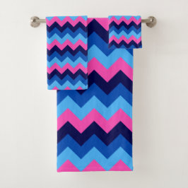 Cool Blauw Roze Chevron Patroon Badhanddoek Set Bad Handdoek