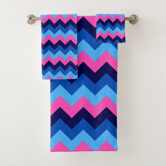 Cool Blauw Roze Chevron Patroon Badhanddoek Set Bad Handdoek (Insitu)