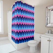 Cool Blauw Roze Chevron Patroon Douchegordijn