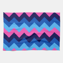 Cool Blauw Roze Chevron Patroon Keukenhanddoek