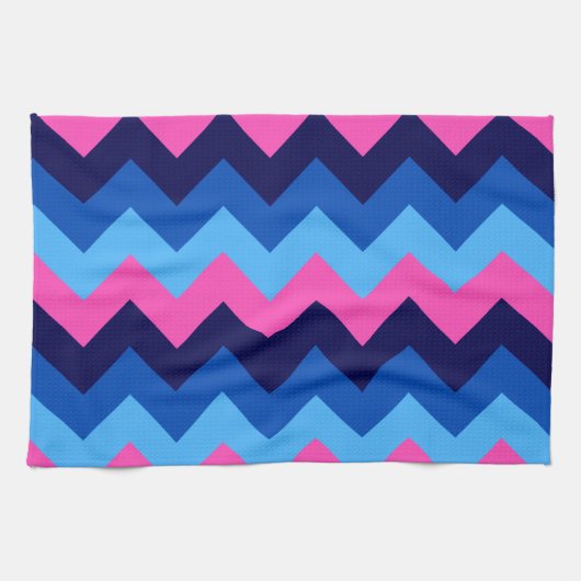 Cool Blauw Roze Chevron Patroon Keukenhanddoek (Horizontaal)