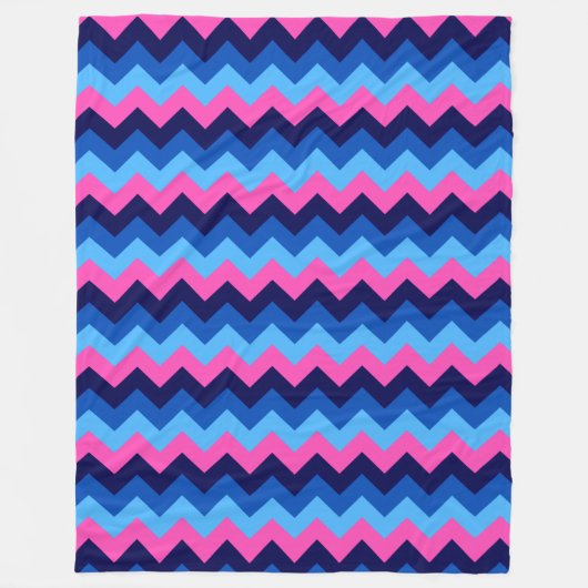 Cool Blauw Roze Chevron Print Grote Fleece Deken (Voorkant)