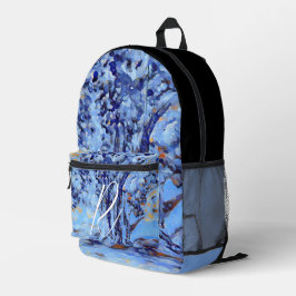 Cool Blauw Sneeuwboom Schilderen Monogrammed Bedrukte Rugzak