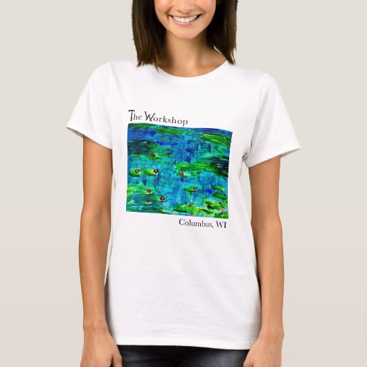 Cool Blauw Water Lilypad Schilderen Art T-shirt (Voorkant)