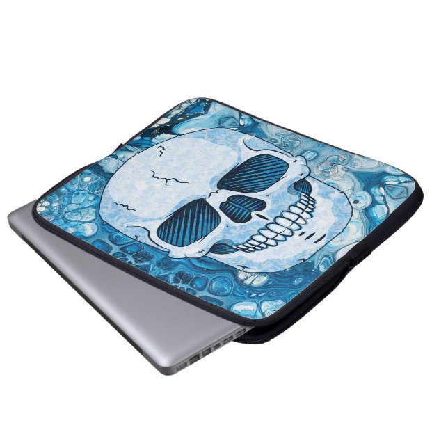 Cool Blauwe Schedel Laptop Sleeve (Voorkant onderkant)