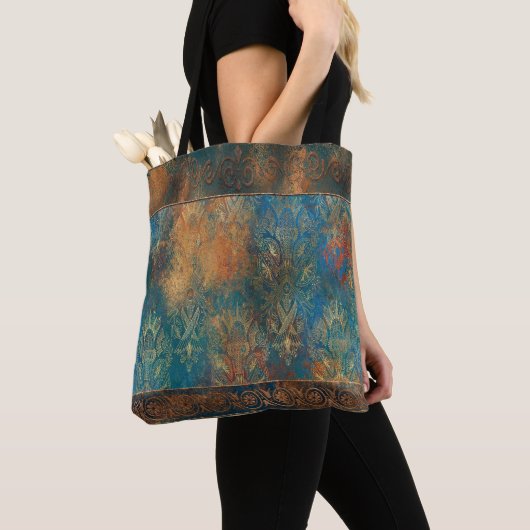 Cool Blauwgroen Cooper Patina Turquoise Tote Bag (Dichtbij)