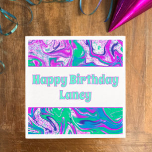 Cool Blauwgroen Paarse Swirl Custom verjaardagsfee Servet
