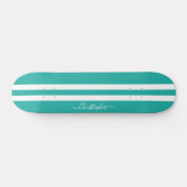 Cool Blauwgroen White Racing Stripes Skater Monogr Persoonlijk Skateboard (Horizontaal)
