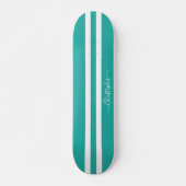 Cool Blauwgroen White Racing Stripes Skater Monogr Persoonlijk Skateboard (Voorkant)