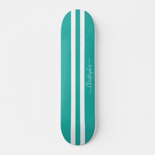 Cool Blauwgroen White Racing Stripes Skater Monogr Persoonlijk Skateboard (Voorkant)