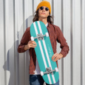 Cool Blauwgroen White Racing Stripes Skater Monogr Persoonlijk Skateboard