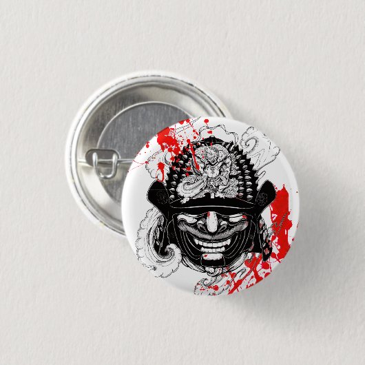 Cool bloed splaatstsamurai demon mask helm tattoo ronde button 3,2 cm (Voorkant /achterkant)