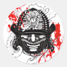 Cool bloed splaatstsamurai demon mask helm tattoo ronde sticker