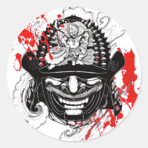 Cool bloed splaatstsamurai demon mask helm tattoo ronde sticker