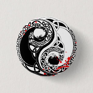 Cool bloederige Yin Yang Dragons tattoo art. Ronde Button 3,2 Cm