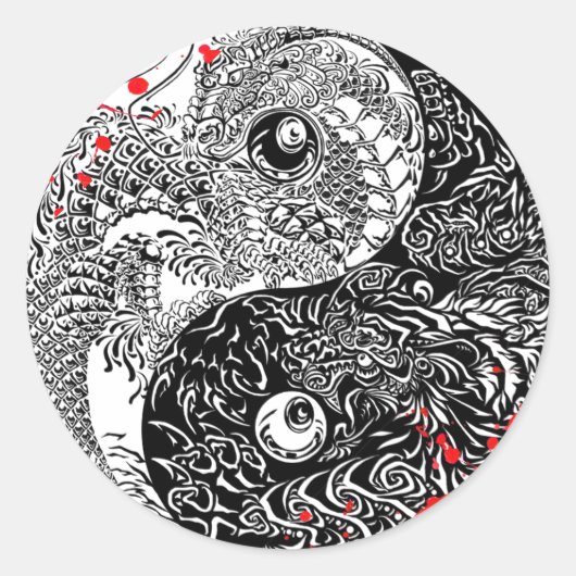 Cool bloederige Yin Yang Dragons tattoo art. Ronde Sticker (Voorkant)