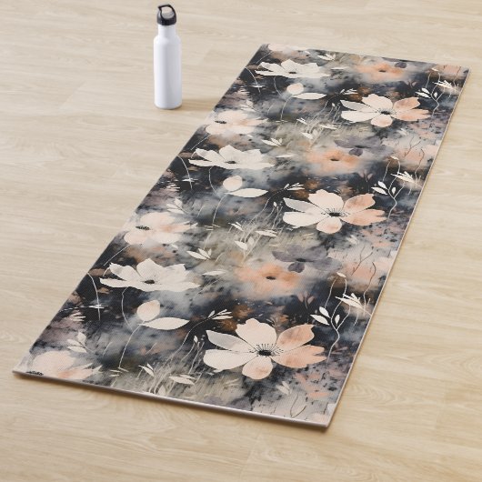 Cool Bloemmotief Roze Zwart Yogamat (In situ)