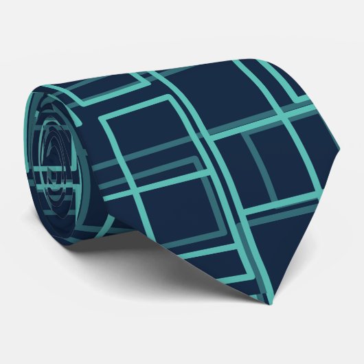 Cool Blue Abstract Geometric Grid Pattern Stropdas (Opgerold)