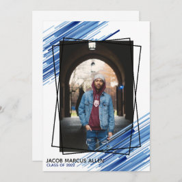 Cool Blue Abstract Photo Afstuderen Invitation Kaart