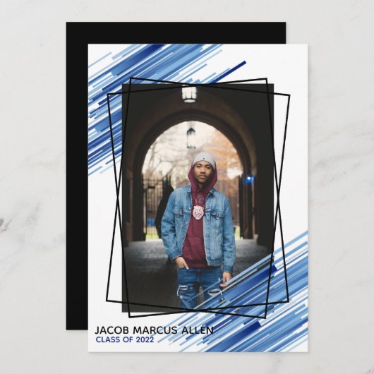Cool Blue Abstract Photo Afstuderen Invitation Kaart (Voorkant / Achterkant)