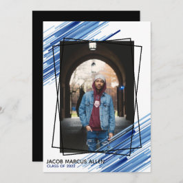 Cool Blue Abstract Photo Afstuderen Invitation Kaart