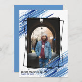 Cool Blue Abstract Photo Afstuderen Invitation Kaart (Voorkant / Achterkant)
