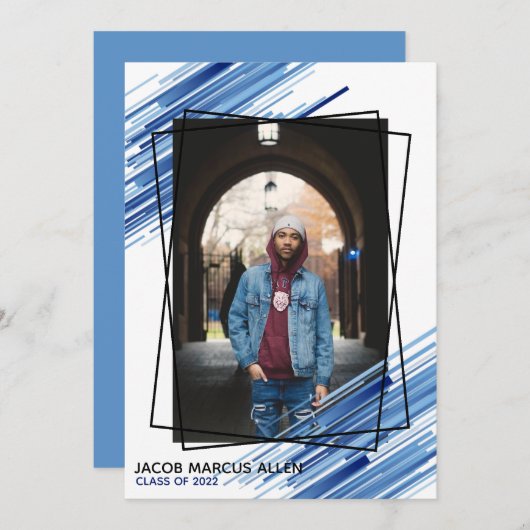 Cool Blue Abstract Photo Afstuderen Invitation Kaart (Voorkant / Achterkant)