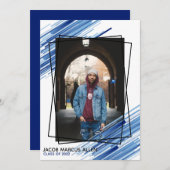 Cool Blue Abstract Photo Afstuderen Invitation Kaart (Voorkant / Achterkant)