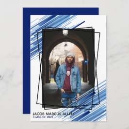 Cool Blue Abstract Photo Afstuderen Invitation Kaart