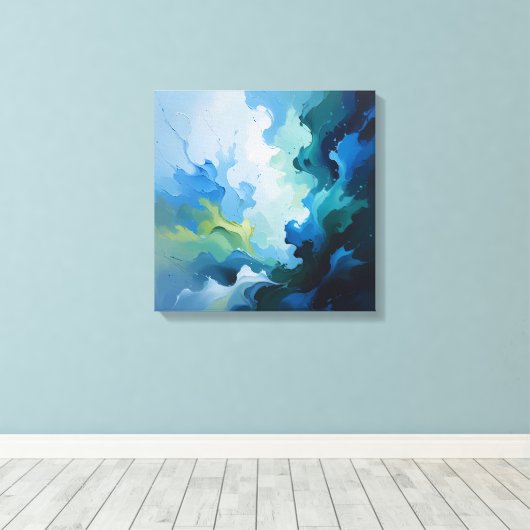 Cool Blue Abstracte olieverfschilderij Canvas Prin (Insitu (Houten vloer))