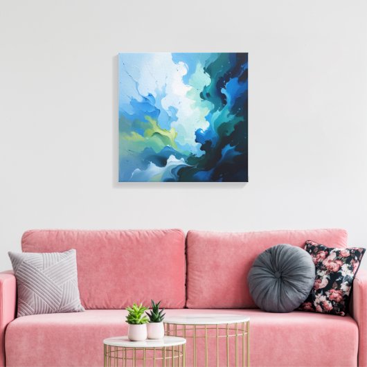 Cool Blue Abstracte olieverfschilderij Canvas Prin (Insitu (Woonkamer))