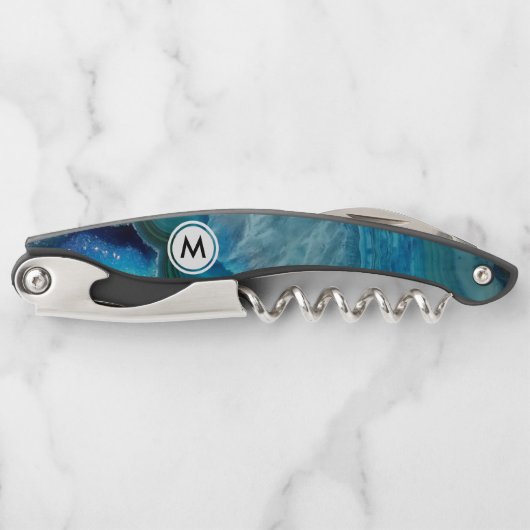 Cool Blue Agaat met Monogram Kurkentrekker (Voorkant)