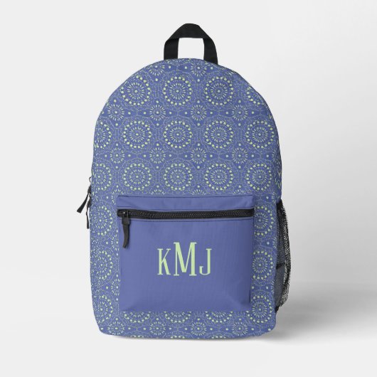 Cool Blue and Green Modern Monogram Bedrukte Rugzak (Voorkant)