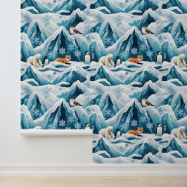Cool Blue Arctic Scene zelfklevende muurbekleding Behang