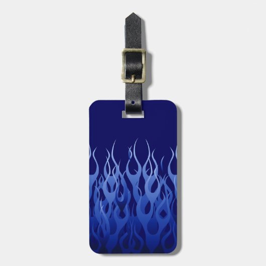 Cool Blue Automotive Racing Flames Bagagelabel (Voorkant verticaal)