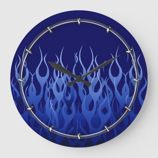 Cool Blue Automotive Racing Flames Grote Klok (Voorkant)