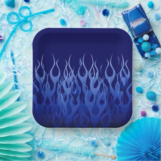 Cool Blue Automotive Racing Flames Papieren Bordje (Feest)