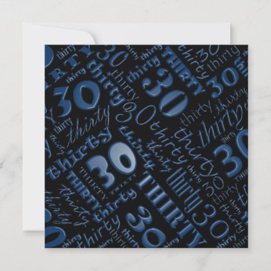 Cool Blue & Black 30th Birthday Party Invitation Kaart (Voorkant)