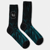 Cool Blue Black Hypergalaxy Abstract Line Monogram Sokken (Rechts)