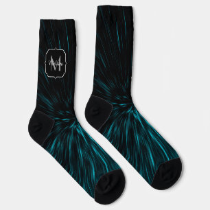 Cool Blue Black Hypergalaxy Abstract Line Monogram Sokken