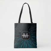 Cool Blue Black Hypergalaxy Abstract Line Monogram Tote Bag (Voorkant)