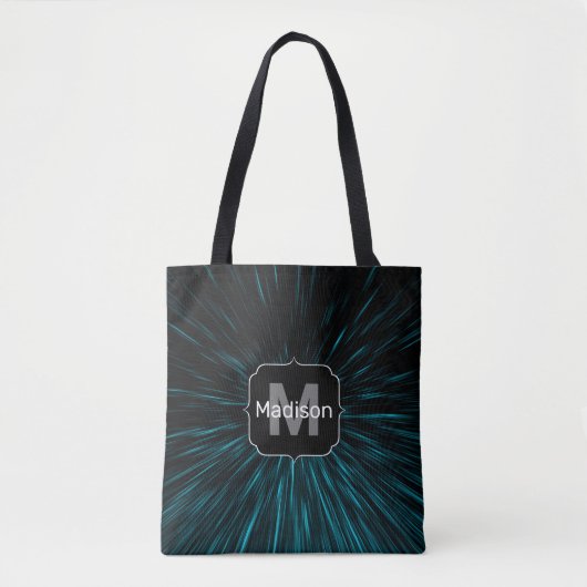 Cool Blue Black Hypergalaxy Abstract Line Monogram Tote Bag (Voorkant)