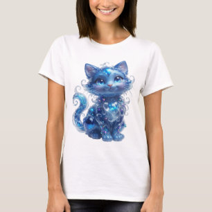 Cool Blue BLAUWE GLITTER KAT Draagbare Kunst T-shirt