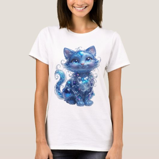 Cool Blue BLAUWE GLITTER KAT Draagbare Kunst T-shirt (Voorkant)