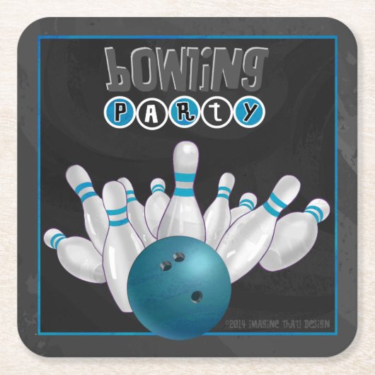 Cool Blue Bowling Party-Onderzetters Kartonnen Onderzetters (Voorkant)