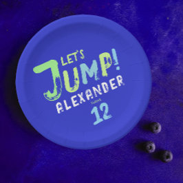 Cool Blue Boy Trampoline Jump Kind Bounce Party Papieren Bordje