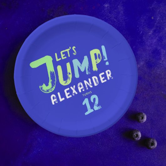 Cool Blue Boy Trampoline Jump Kind Bounce Party Papieren Bordje