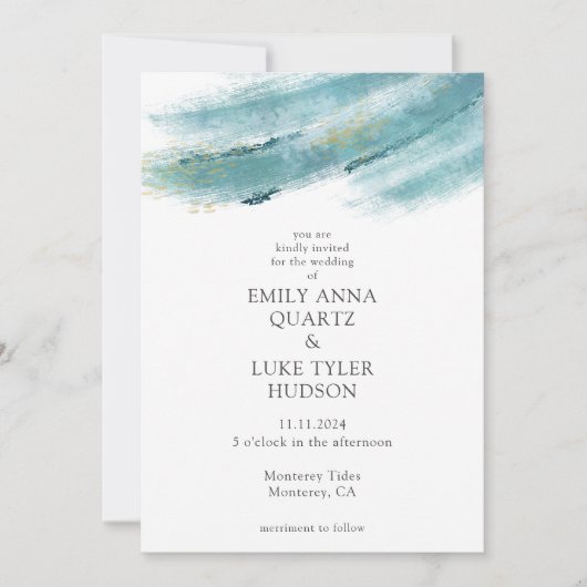 Cool Blue Brush Bruiloft Kaart (Voorkant)