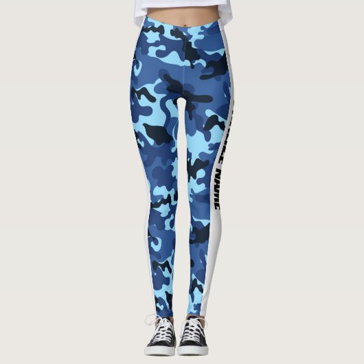 Cool Blue Camouflage PERSONALISEREN Leggings (Voorkant)