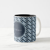 Cool Blue Chevron Pattern Monogram Tweekleurige Koffiemok (Voorkant rechts)